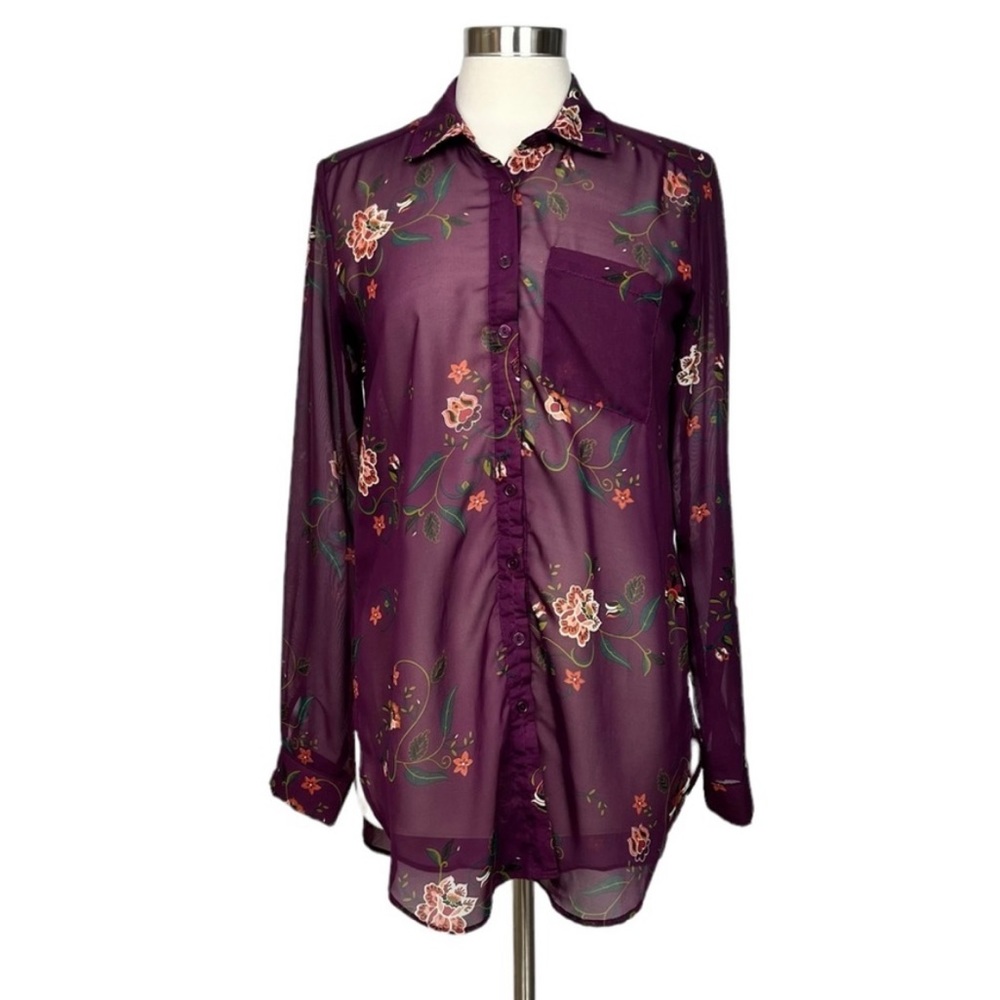Rue 21 Burgundy Floral Button Down Top